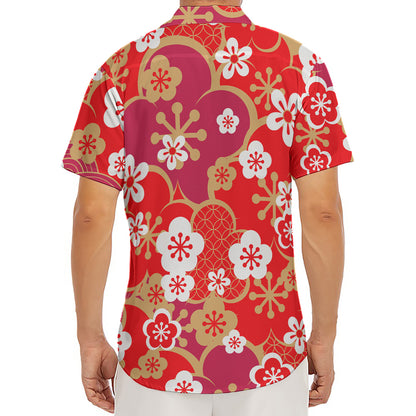 Flower Kimono Pattern Print Men's Deep V-Neck Shirt