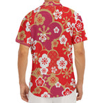 Flower Kimono Pattern Print Men's Deep V-Neck Shirt
