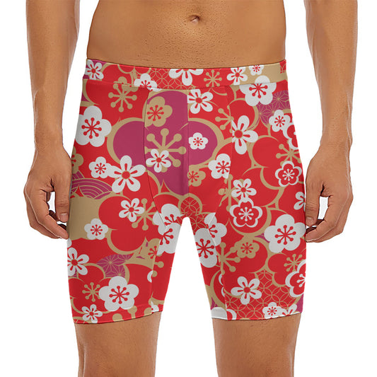 Flower Kimono Pattern Print Men's Long Boxer Briefs