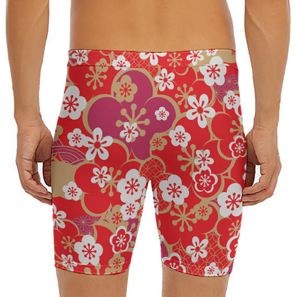 Flower Kimono Pattern Print Men's Long Boxer Briefs
