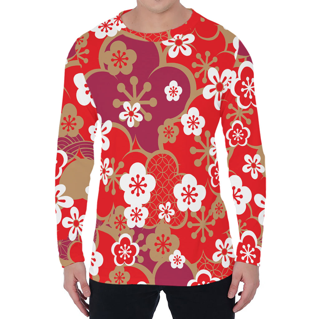 Flower Kimono Pattern Print Men's Long Sleeve T-Shirt