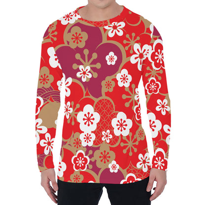 Flower Kimono Pattern Print Men's Long Sleeve T-Shirt