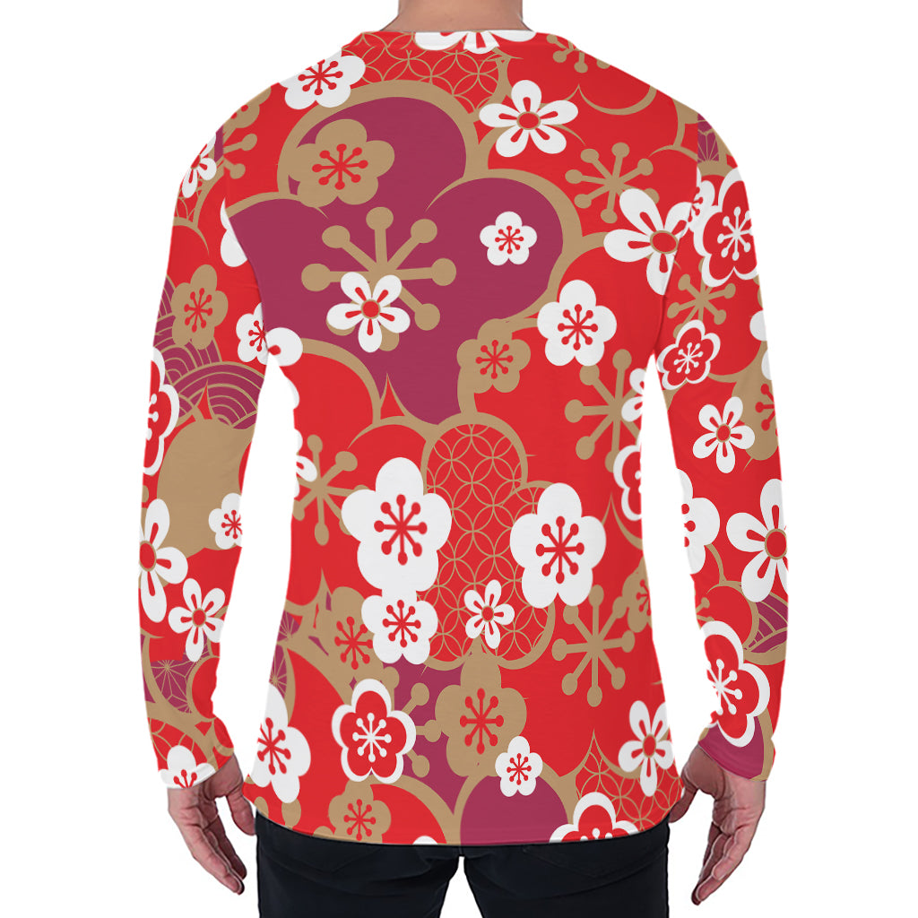 Flower Kimono Pattern Print Men's Long Sleeve T-Shirt