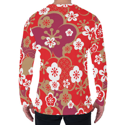 Flower Kimono Pattern Print Men's Long Sleeve T-Shirt
