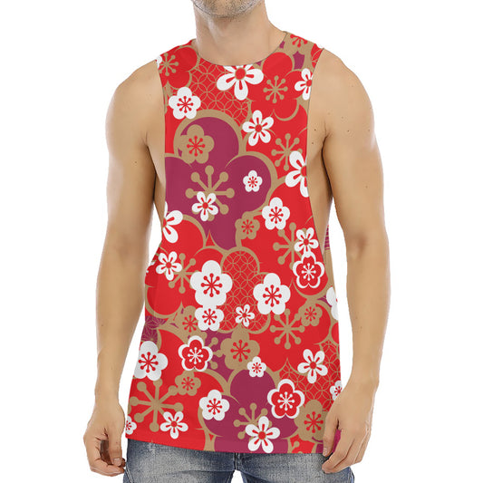Flower Kimono Pattern Print Men's Muscle Tank Top