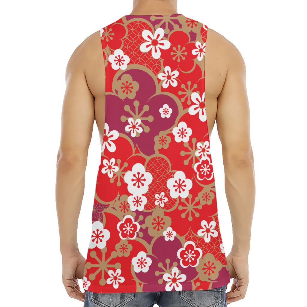 Flower Kimono Pattern Print Men's Muscle Tank Top
