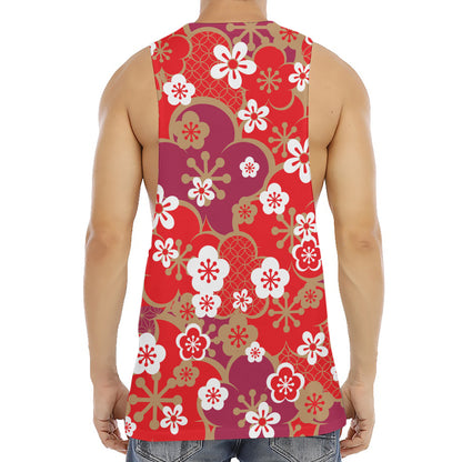 Flower Kimono Pattern Print Men's Muscle Tank Top