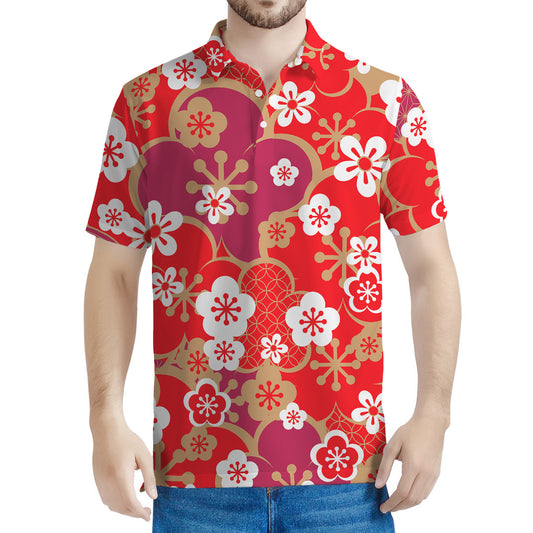 Flower Kimono Pattern Print Men's Polo Shirt