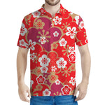 Flower Kimono Pattern Print Men's Polo Shirt