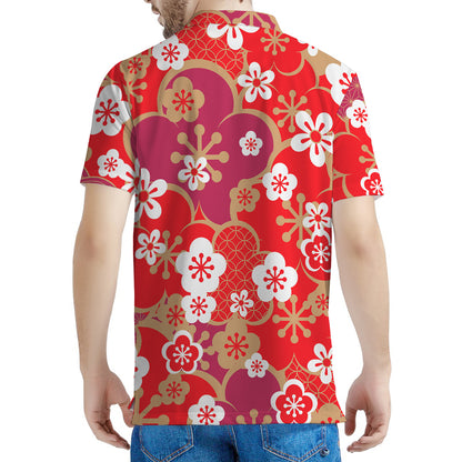 Flower Kimono Pattern Print Men's Polo Shirt