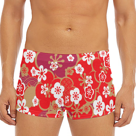 Flower Kimono Pattern Print Men's Short Boxer Briefs