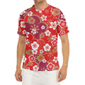 Flower Kimono Pattern Print Men's Short Sleeve Rash Guard