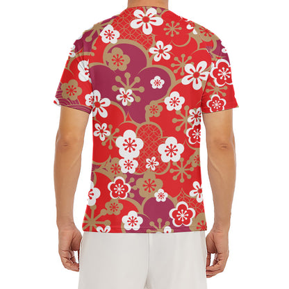 Flower Kimono Pattern Print Men's Short Sleeve Rash Guard