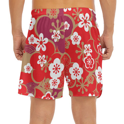 Flower Kimono Pattern Print Men's Split Running Shorts