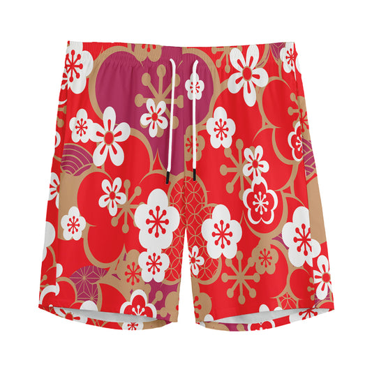 Flower Kimono Pattern Print Men's Sports Shorts