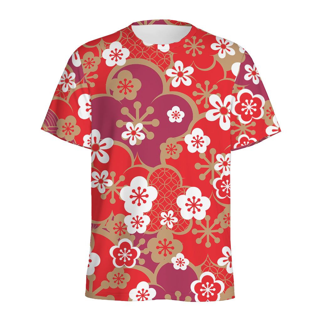 Flower Kimono Pattern Print Men's Sports T-Shirt