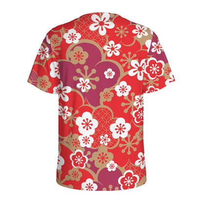 Flower Kimono Pattern Print Men's Sports T-Shirt