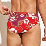 Flower Kimono Pattern Print Men's Swim Briefs