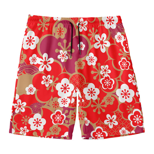 Flower Kimono Pattern Print Men's Swim Trunks