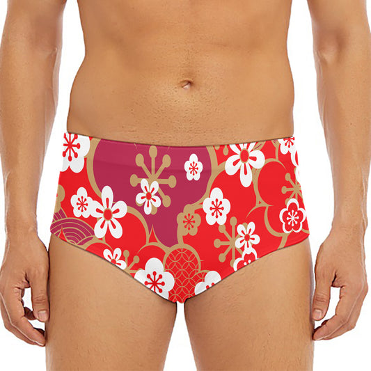 Flower Kimono Pattern Print Men's Triangle Swim Briefs