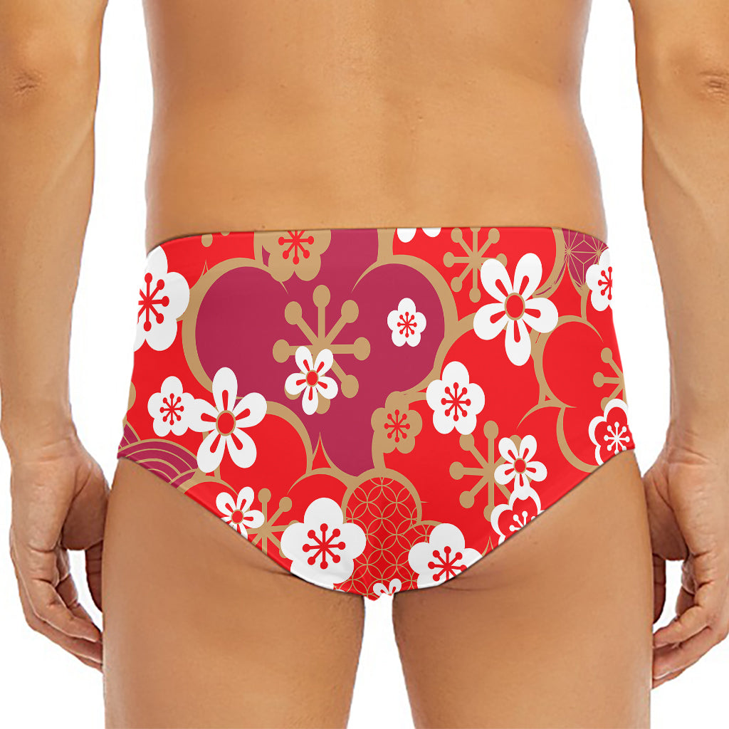 Flower Kimono Pattern Print Men's Triangle Swim Briefs