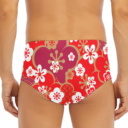Flower Kimono Pattern Print Men's Triangle Swim Briefs
