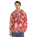 Flower Kimono Pattern Print Men's Velvet Pullover Hoodie