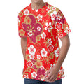 Flower Kimono Pattern Print Men's Velvet T-Shirt