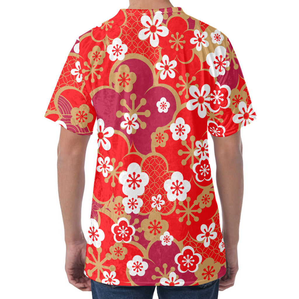 Flower Kimono Pattern Print Men's Velvet T-Shirt