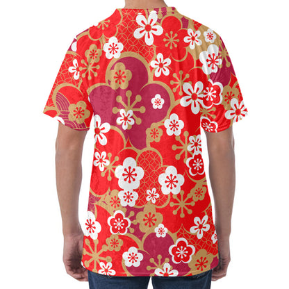 Flower Kimono Pattern Print Men's Velvet T-Shirt