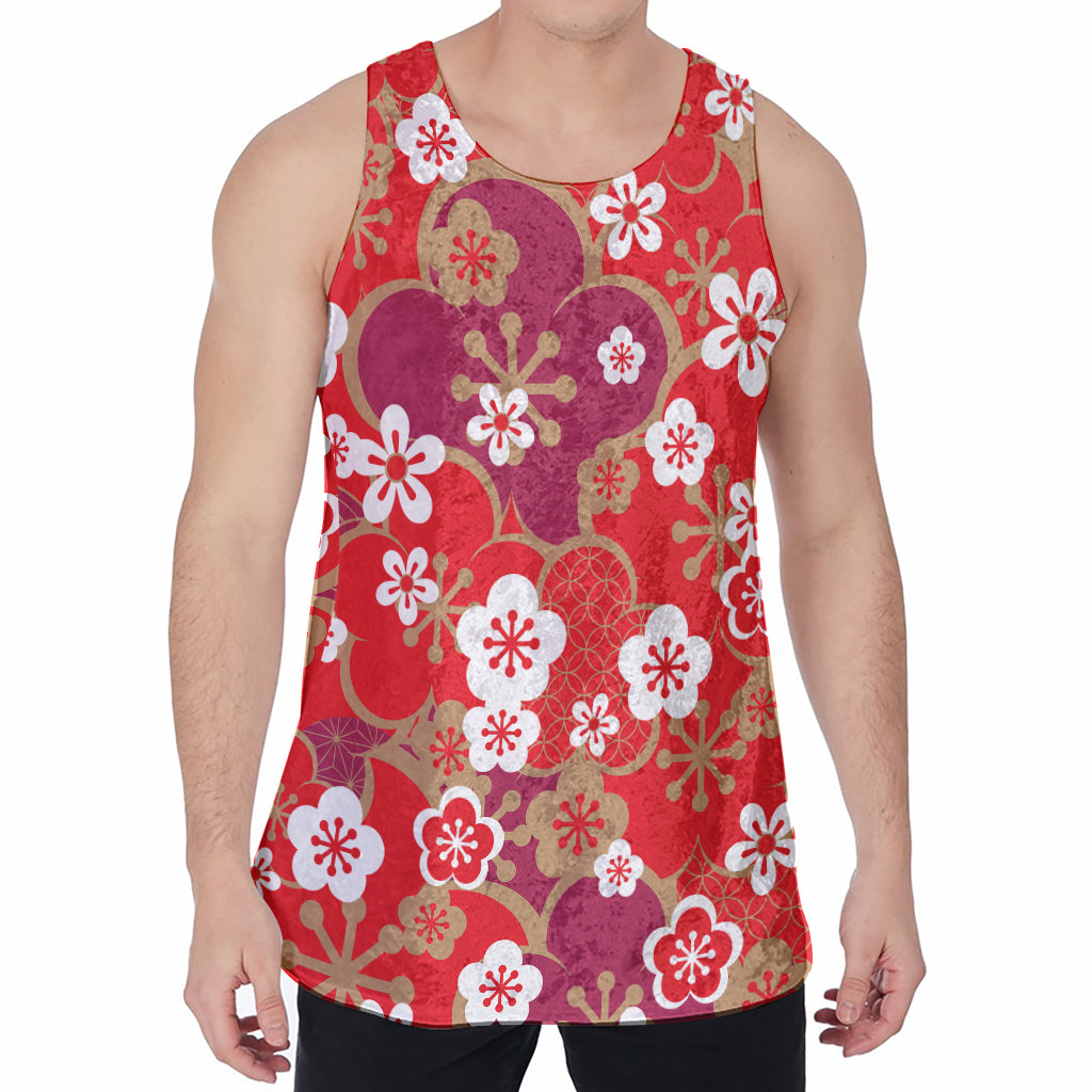 Flower Kimono Pattern Print Men's Velvet Tank Top
