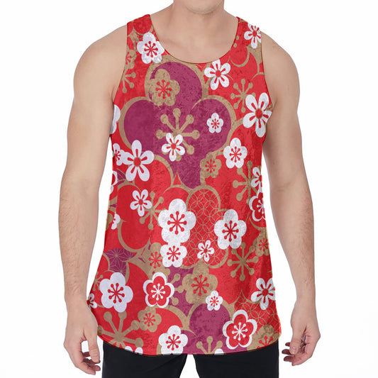 Flower Kimono Pattern Print Men's Velvet Tank Top