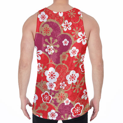 Flower Kimono Pattern Print Men's Velvet Tank Top