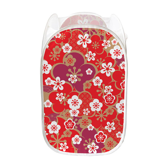 Flower Kimono Pattern Print Mesh Laundry Hamper