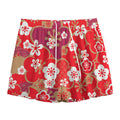 Flower Kimono Pattern Print Mesh Shorts