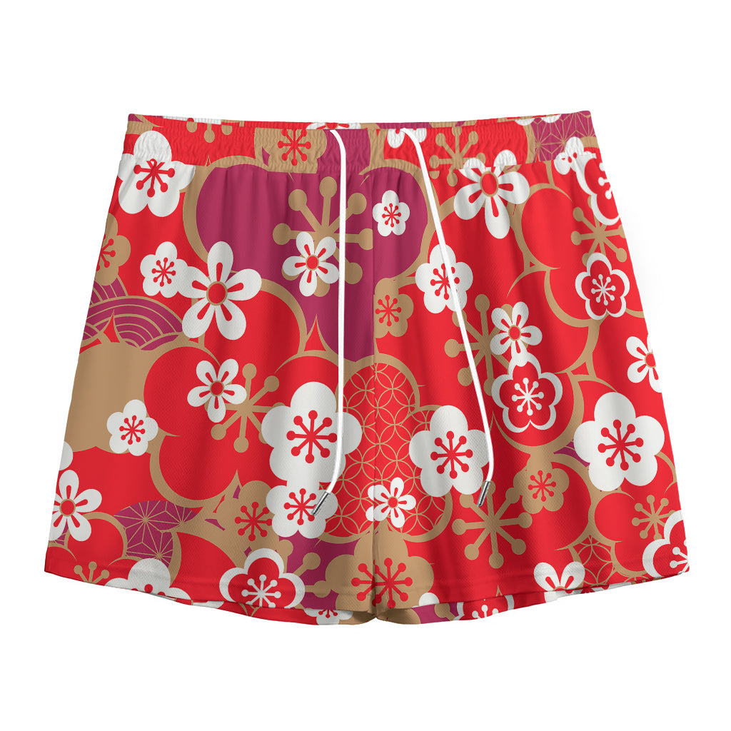 Flower Kimono Pattern Print Mesh Shorts