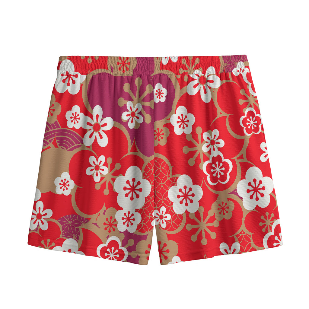 Flower Kimono Pattern Print Mesh Shorts