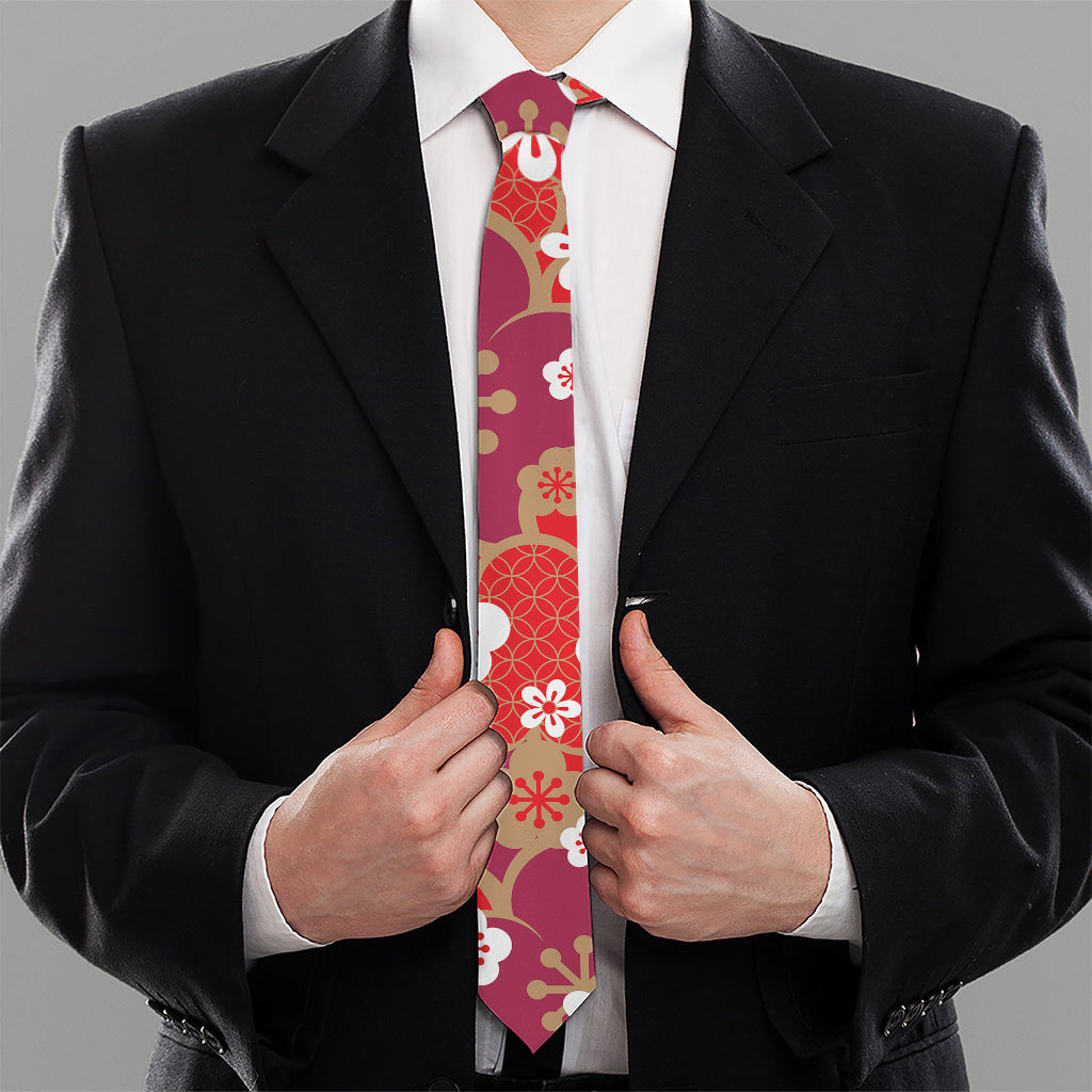 Flower Kimono Pattern Print Necktie