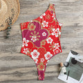 Flower Kimono Pattern Print One Shoulder Bodysuit