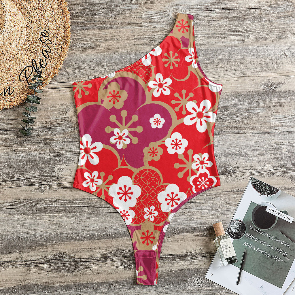 Flower Kimono Pattern Print One Shoulder Bodysuit