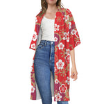 Flower Kimono Pattern Print Open Front Beach Cover Up