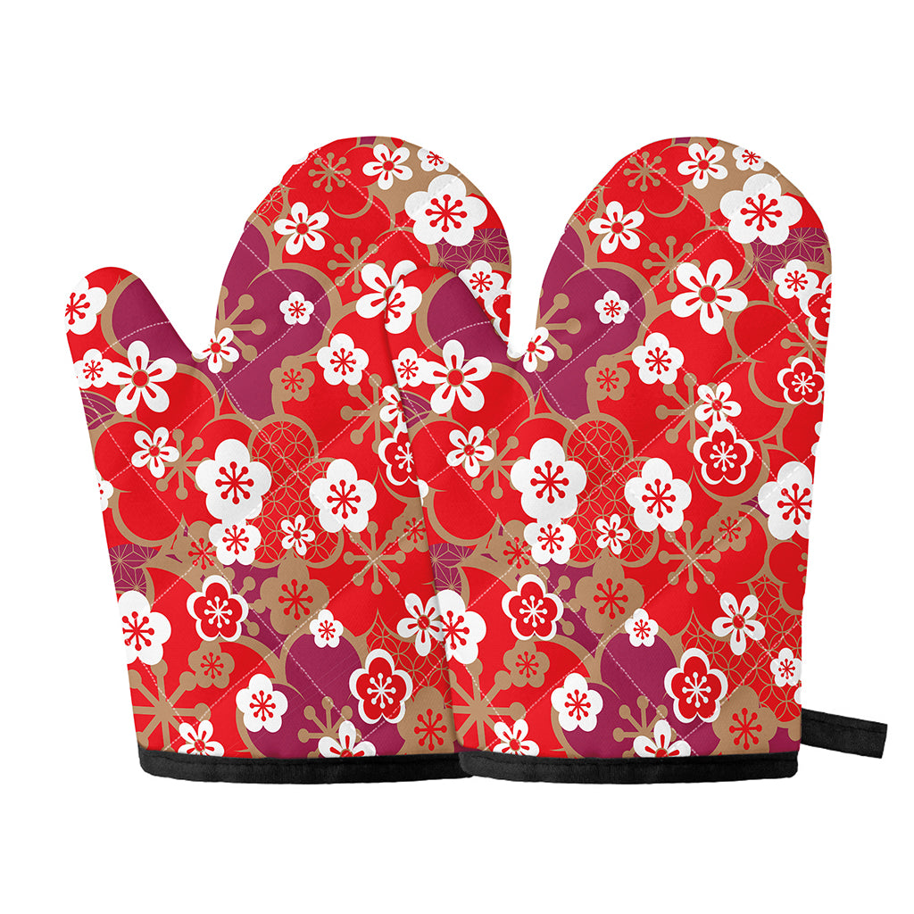 Flower Kimono Pattern Print Oven Mitts