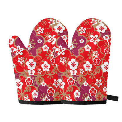 Flower Kimono Pattern Print Oven Mitts