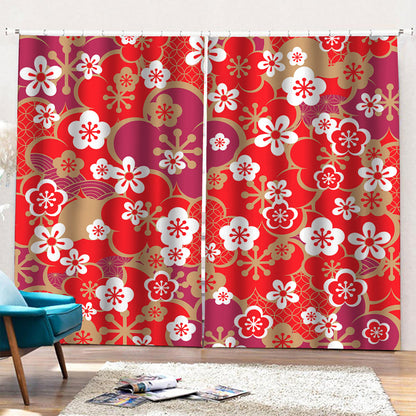 Flower Kimono Pattern Print Pencil Pleat Curtains
