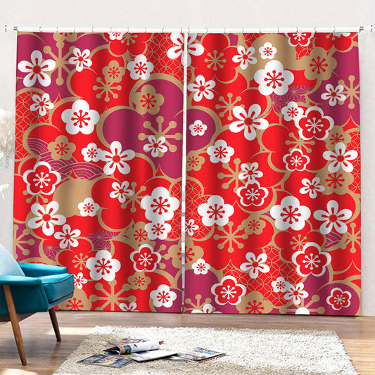 Flower Kimono Pattern Print Pencil Pleat Curtains