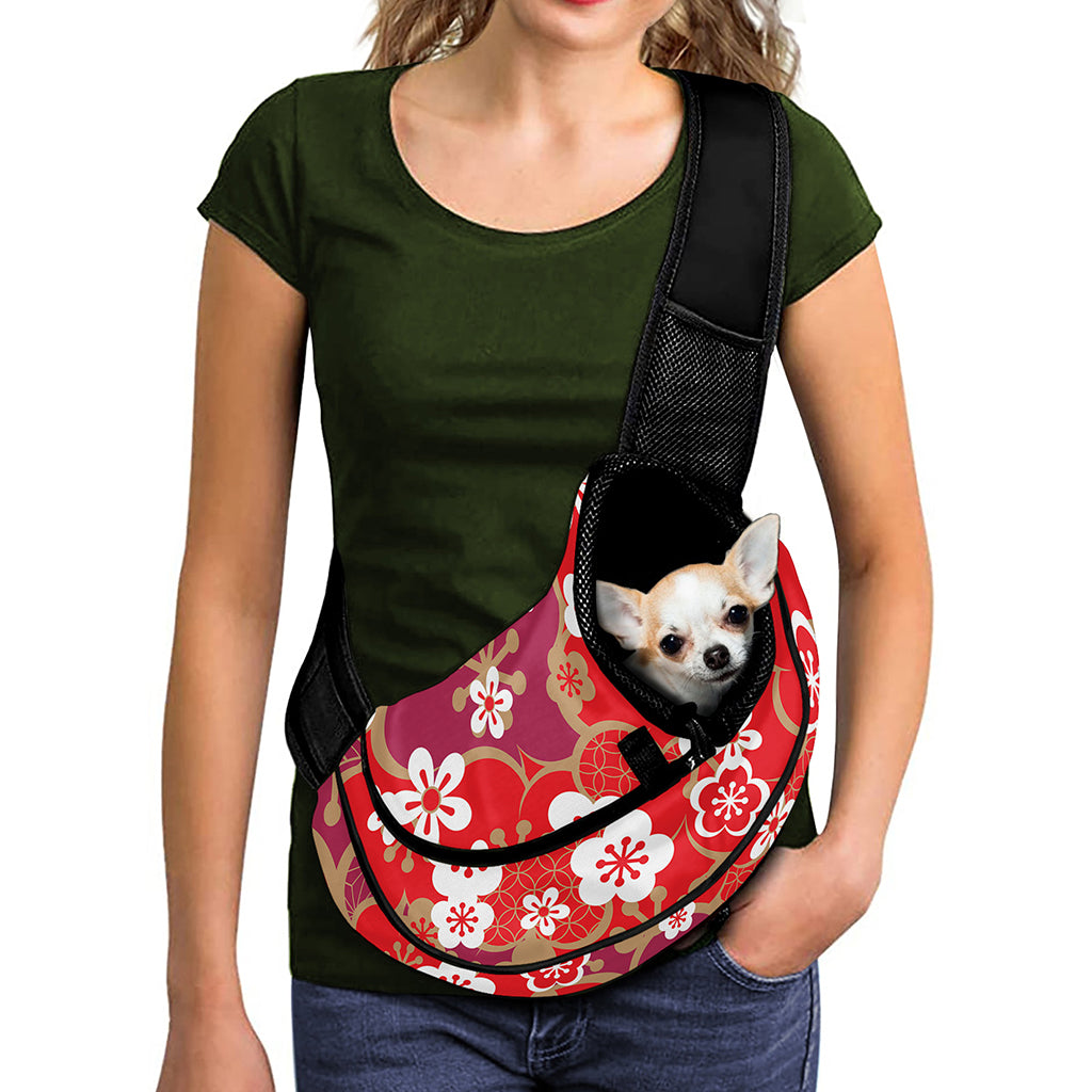 Flower Kimono Pattern Print Pet Sling Carrier