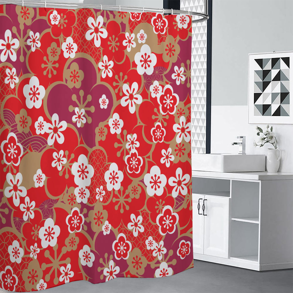 Flower Kimono Pattern Print Premium Shower Curtain