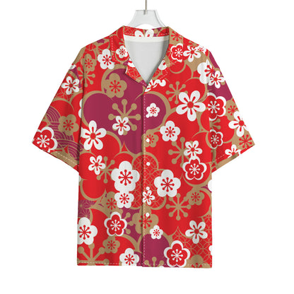 Flower Kimono Pattern Print Rayon Hawaiian Shirt