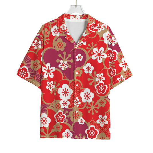 Flower Kimono Pattern Print Rayon Hawaiian Shirt
