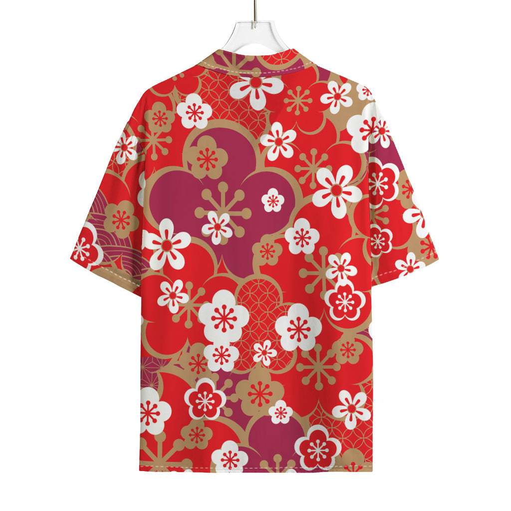 Flower Kimono Pattern Print Rayon Hawaiian Shirt